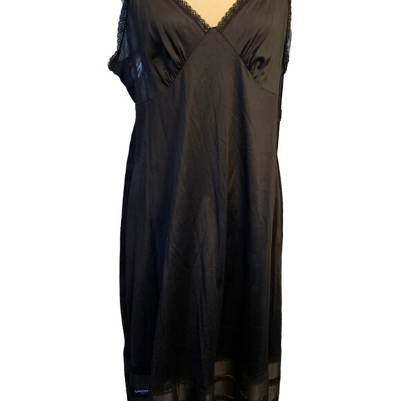 Vintage Black w Tiered Lace Size L Women's Slip Sleepwear Nightgown No Tag - Picture 2 of 9